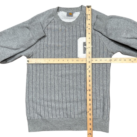 Carhartt WIP Major Baseball Raglan Fleece Sweatshirt Gray Striped Mens Small - Picture 7 of 7